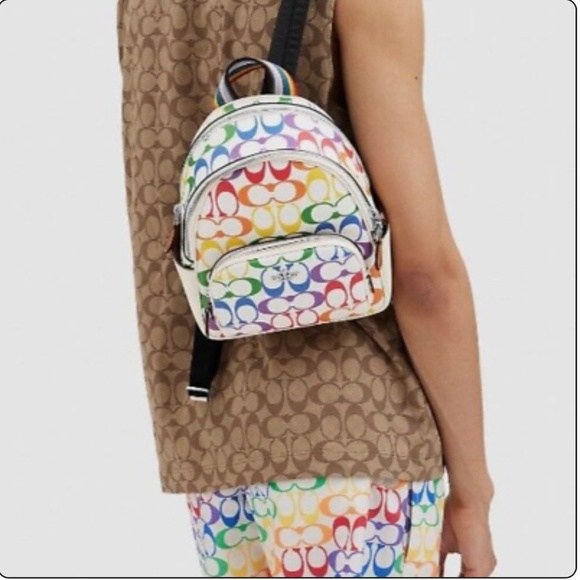 COACH Mini Court Backpack In Rainbow Signature Canvas, Chalk Multi, Small, Backp - Picture 4 of 12